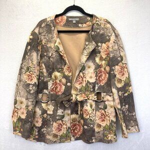 Kate & Mallory Floral Faux‎ Suede Jacket Womens 2X Nature Outdoors Whimsical